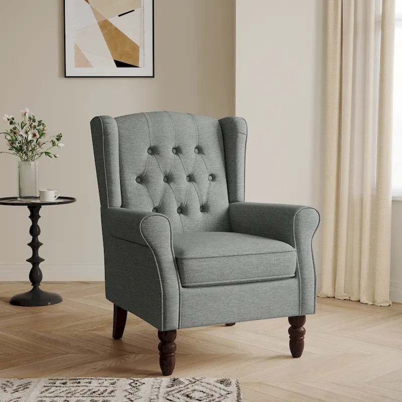 Fauteuil d'appoint à dossier haut et capitonné – Beige / Gris / Marron / Vert / Bleu, Une place
