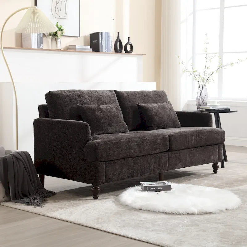 Causeuse moderne en chenille – Beige / Noir / Gris / Rouge bordeaux / Émeraude, 2 places