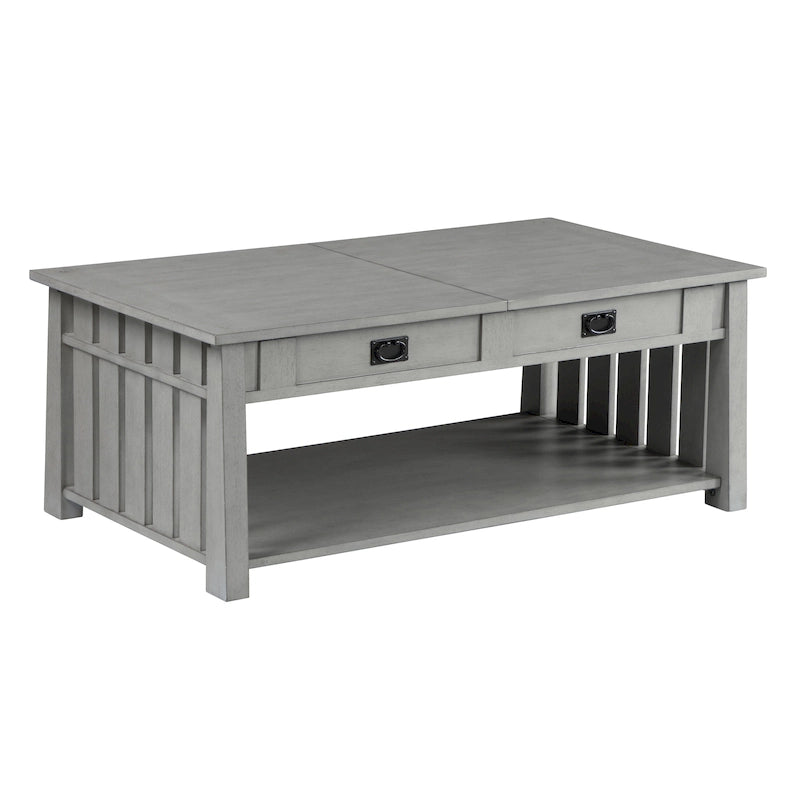 Table basse relevable avec étagère inférieure – Chêne foncé / Gris antique, 117 cm L