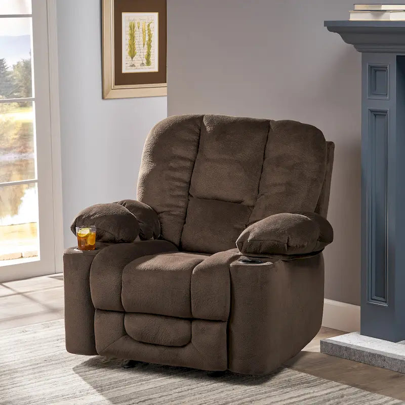 Fauteuil club inclinable en tissu – Latte / Gris Acier / Chocolat, Monoplace