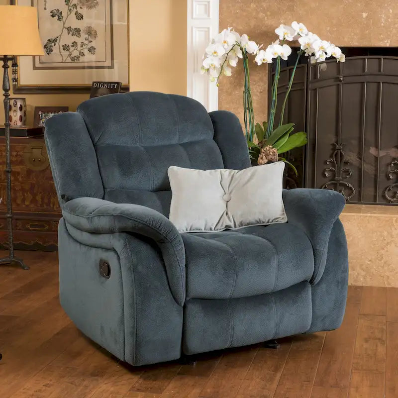 Fauteuil inclinable planeur en polyester avec dossier cascade – Marron / Bleu fumée, Une place