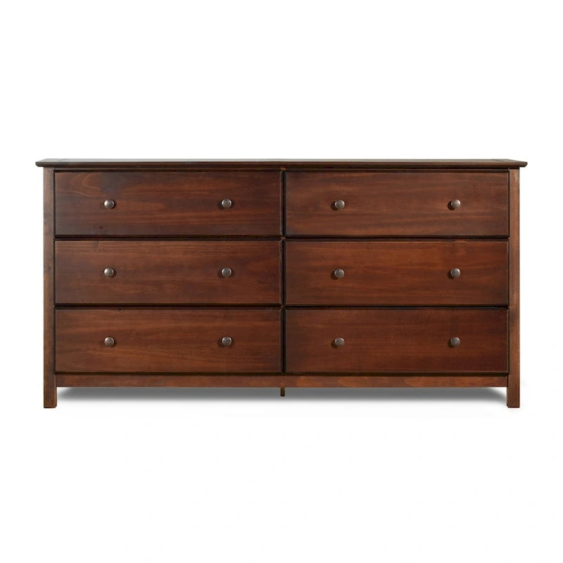 Commode 6 tiroirs style shaker en pin massif – Expresso / Noyer / Cerisier / Naturel
