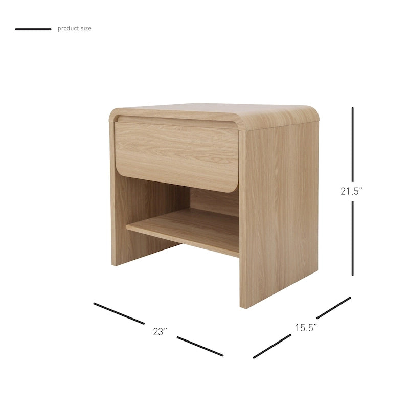 Table d'appoint minimaliste 1 tiroir – Chêne européen, profil bas arqué