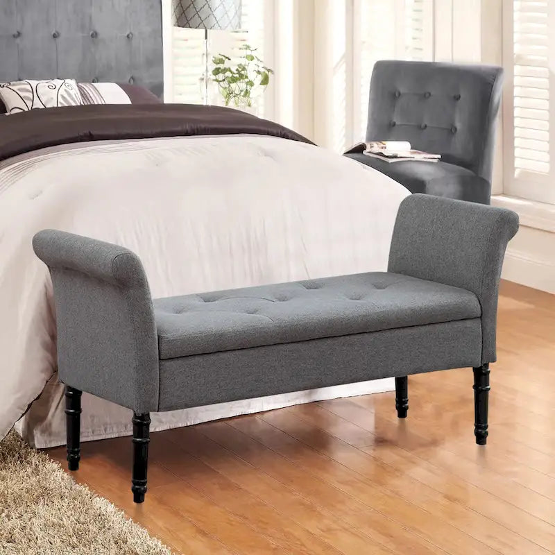 Banc coffre de rangement capitonné en similicuir avec accoudoirs – Noir / Fauve / Gris / Bleu-vert, 2-3 places