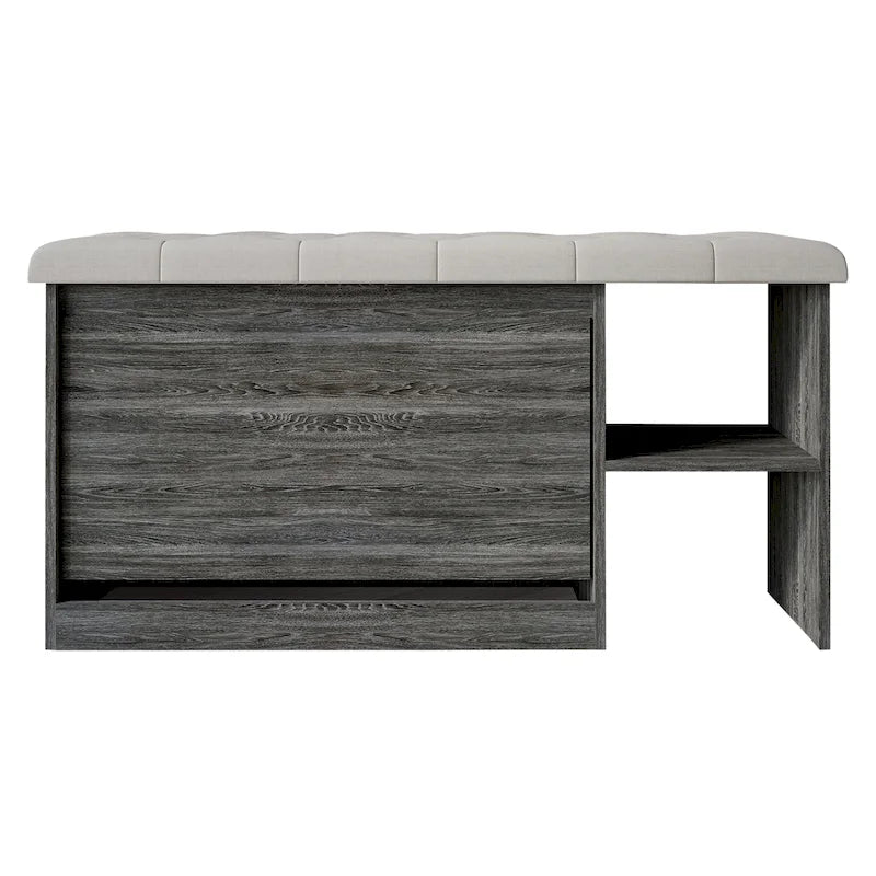 Banc à chaussures à tiroirs basculants à 3 niveaux – Blanc / Gris clair / Gris foncé, un siège