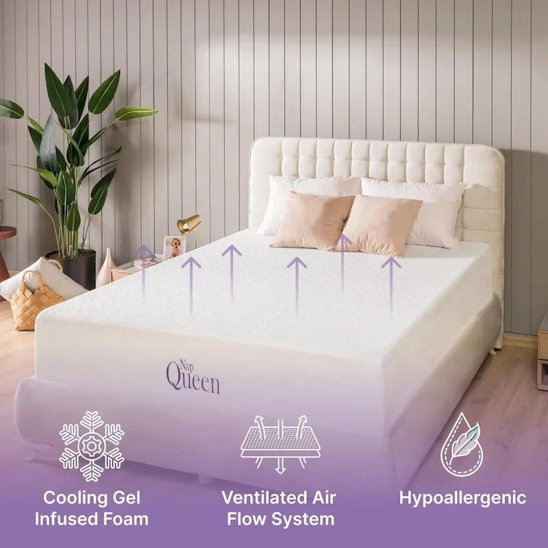 Matelas en mousse à mémoire de forme au gel 12 po – Lit simple / Lit simple XL / Grand lit double / Très grand lit / Très très grand lit, certifié CertiPUR-US