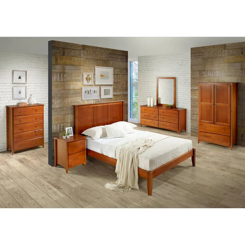 Commode Shaker à 5 tiroirs – Cerisier / Blanc, Bois de pin massif