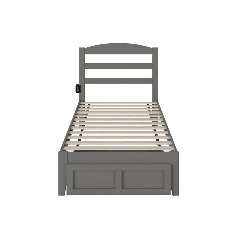Lit plateforme avec tiroir de pied de lit et station de recharge – Blanc / Noyer / Gris / Espresso, Simple / Double / Grand