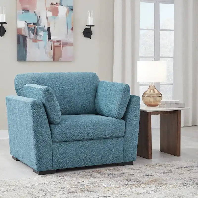 Fauteuil club large – Tournesol / Sarcelle, accoudoirs droits, une place
