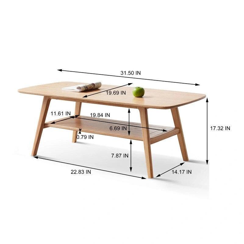 Table basse en chêne massif à 2 niveaux – Naturelle, pieds fuselés, 3 tailles