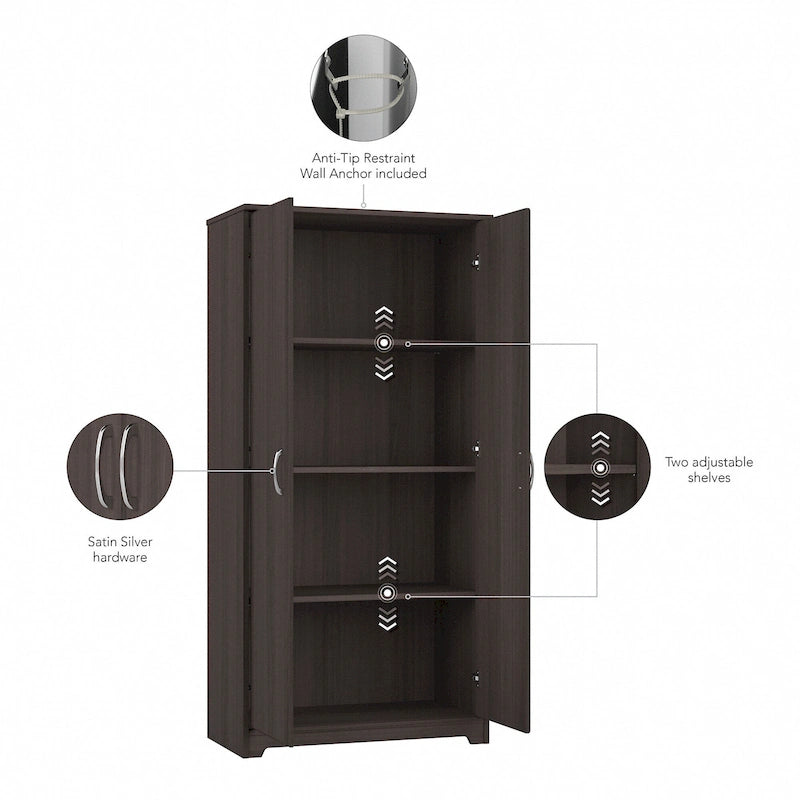 Armoire de rangement haute à 2 portes et étagères réglables – 8 couleurs, style transitionnel