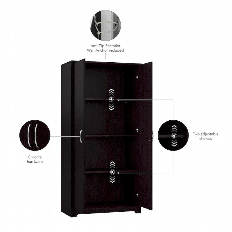Armoire de rangement haute à 2 portes et étagères réglables – 8 couleurs, style transitionnel