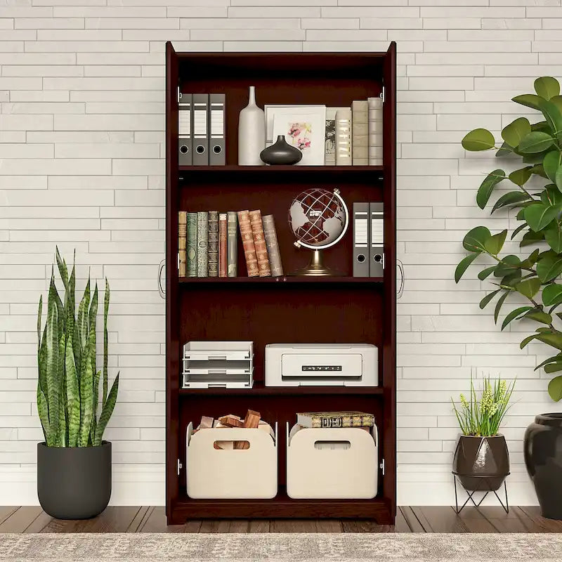 Armoire de rangement haute à 2 portes et étagères réglables – 8 couleurs, style transitionnel