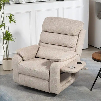 Fauteuil inclinable électrique bi-moteur avec massage et chauffage – Crème / Gris / Beige / Marron, Monoplace