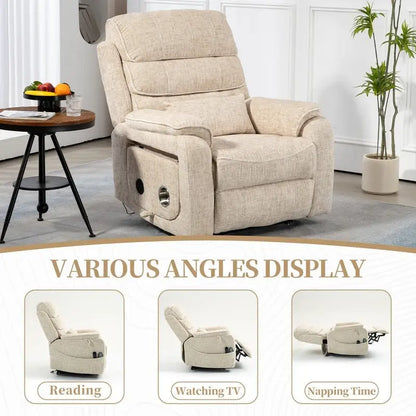 Fauteuil inclinable électrique bi-moteur avec massage et chauffage – Crème / Gris / Beige / Marron, Monoplace