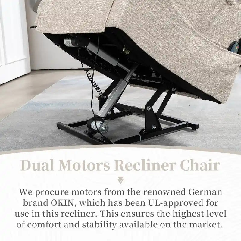 Fauteuil inclinable électrique bi-moteur avec massage et chauffage – Crème / Gris / Beige / Marron, Monoplace