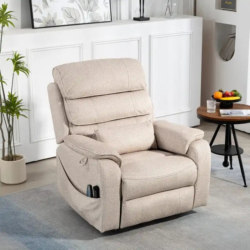 Fauteuil inclinable électrique bi-moteur avec massage et chauffage – Crème / Gris / Beige / Marron, Monoplace