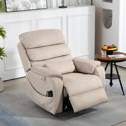 Fauteuil inclinable électrique bi-moteur avec massage et chauffage – Crème / Gris / Beige / Marron, Monoplace