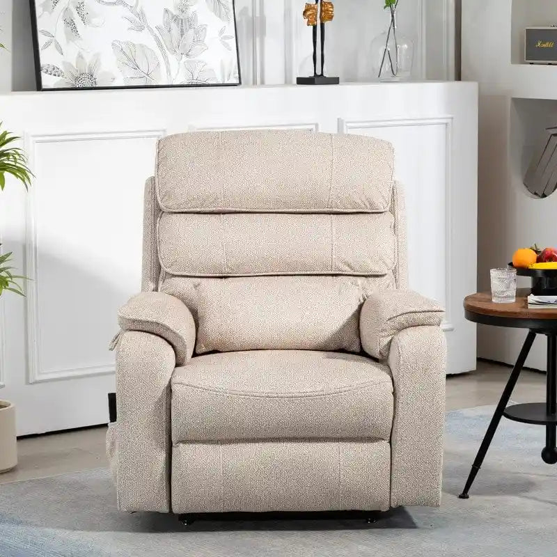 Fauteuil inclinable électrique bi-moteur avec massage et chauffage – Crème / Gris / Beige / Marron, Monoplace