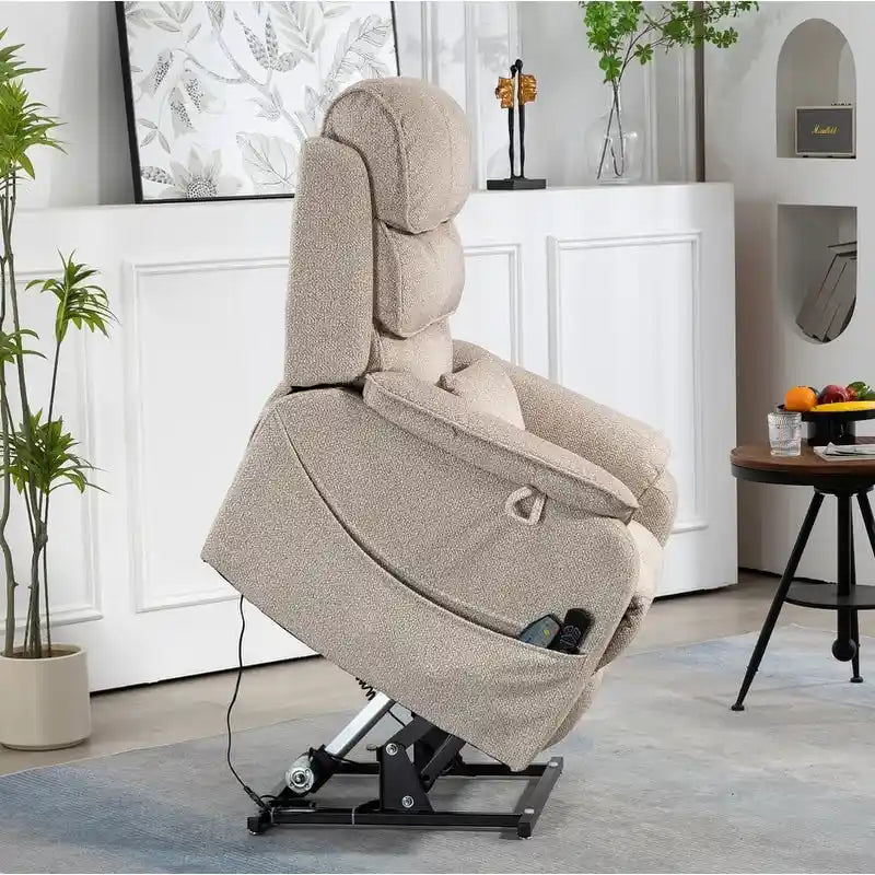 Fauteuil inclinable électrique bi-moteur avec massage et chauffage – Crème / Gris / Beige / Marron, Monoplace