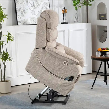 Fauteuil inclinable électrique bi-moteur avec massage et chauffage – Crème / Gris / Beige / Marron, Monoplace