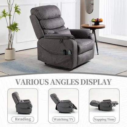 Fauteuil inclinable électrique bi-moteur avec massage et chauffage – Crème / Gris / Beige / Marron, Monoplace