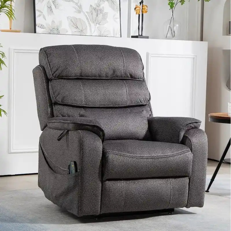 Fauteuil inclinable électrique bi-moteur avec massage et chauffage – Crème / Gris / Beige / Marron, Monoplace