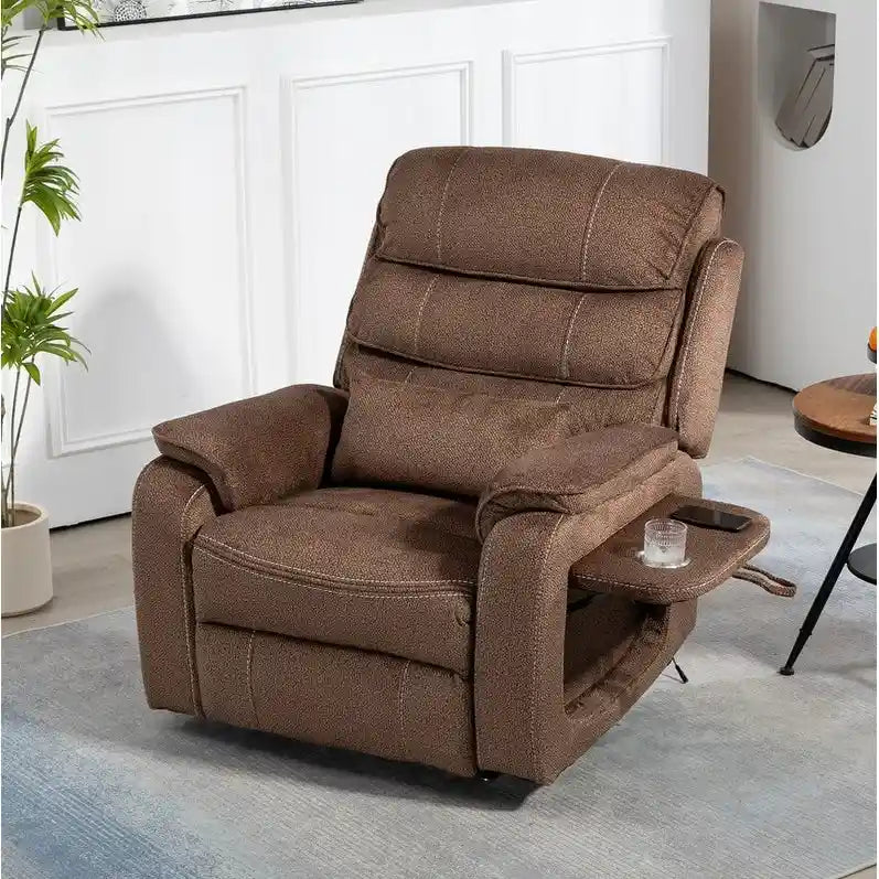 Fauteuil inclinable électrique bi-moteur avec massage et chauffage – Crème / Gris / Beige / Marron, Monoplace