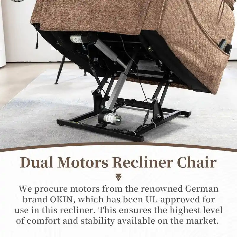 Fauteuil inclinable électrique bi-moteur avec massage et chauffage – Crème / Gris / Beige / Marron, Monoplace