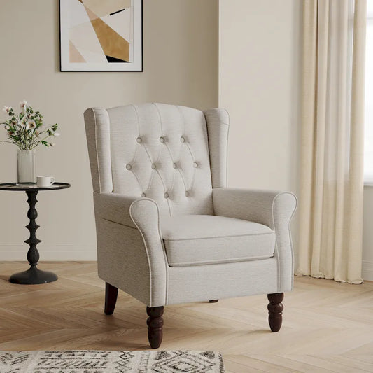 Fauteuil d'appoint à dossier haut et capitonné – Beige / Gris / Marron / Vert / Bleu, Une place