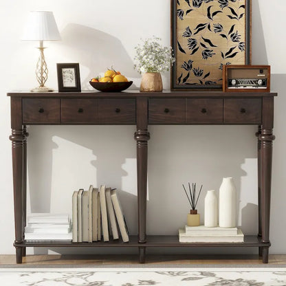 Console d'entrée 4 tiroirs – Espresso, placage pin rustique