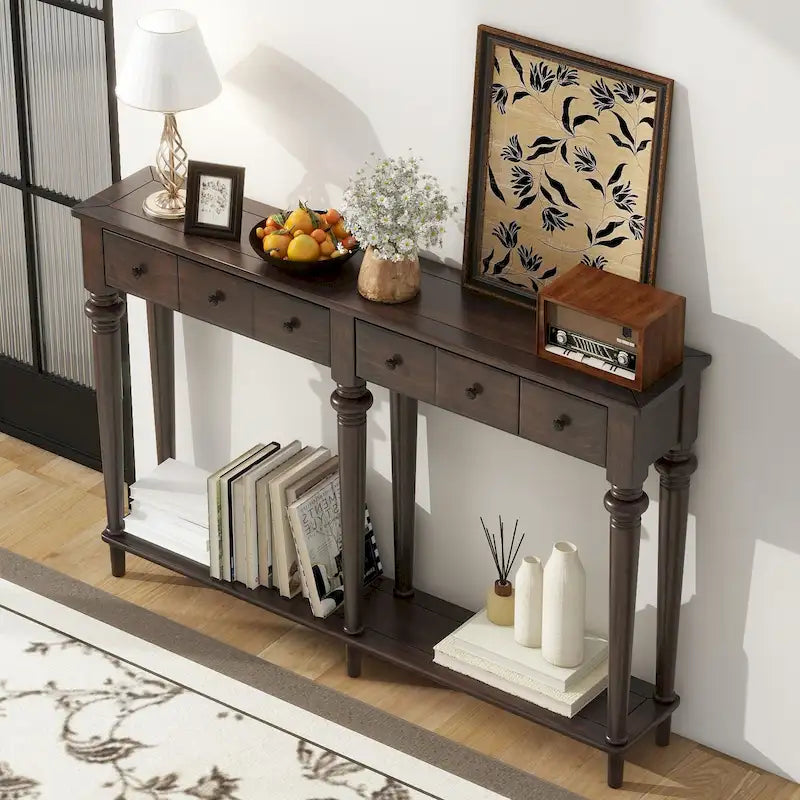 Console d'entrée 4 tiroirs – Espresso, placage pin rustique