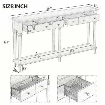 Console d'entrée 4 tiroirs – Espresso, placage pin rustique