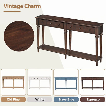 Console d'entrée 4 tiroirs – Espresso, placage pin rustique