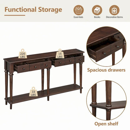 Console d'entrée 4 tiroirs – Espresso, placage pin rustique