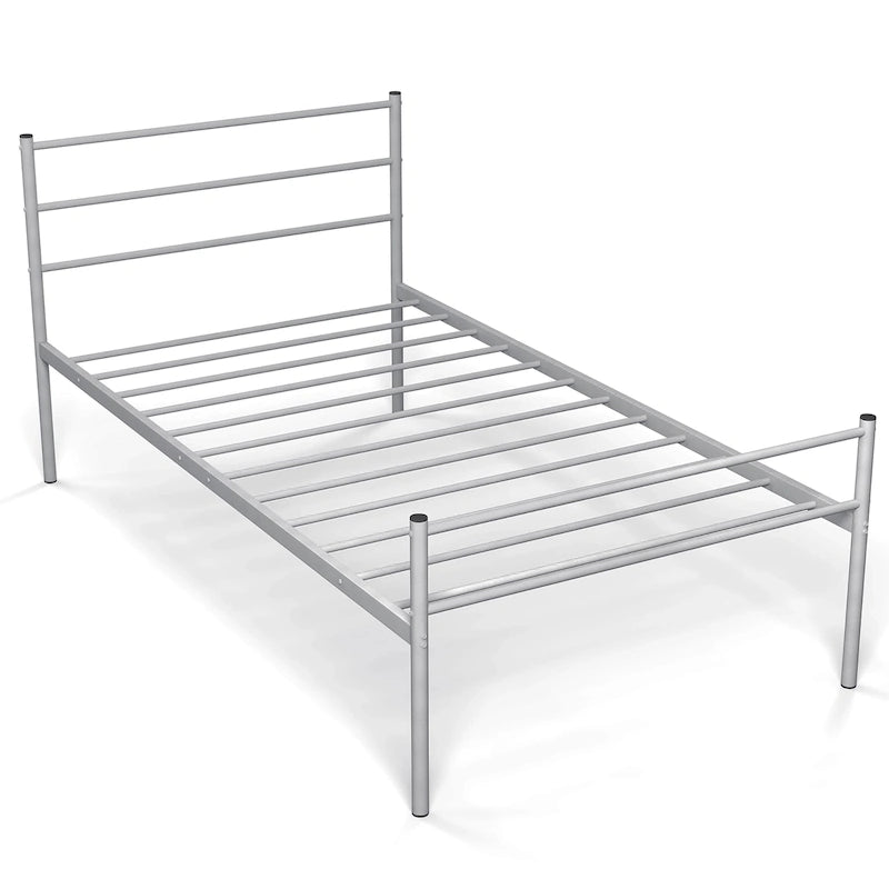 Lit plate-forme en métal double avec tête et pied de lit – Noir/Argent, simple