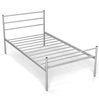 Lit plate-forme en métal double avec tête et pied de lit – Noir/Argent, simple