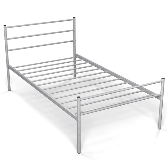 Lit plate-forme en métal double avec tête et pied de lit – Noir/Argent, simple