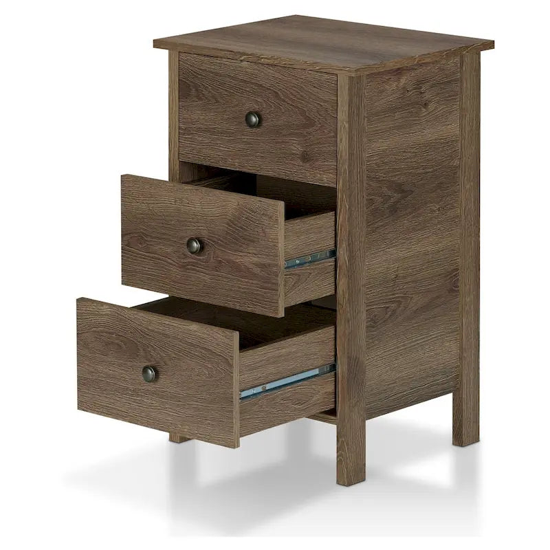 Table de chevet rustique en noyer vieilli – 2 tiroirs / 3 tiroirs, style ferme