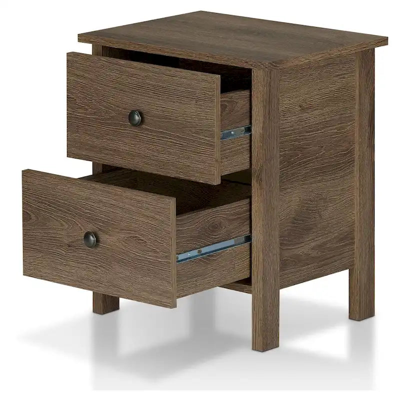 Table de chevet rustique en noyer vieilli – 2 tiroirs / 3 tiroirs, style ferme