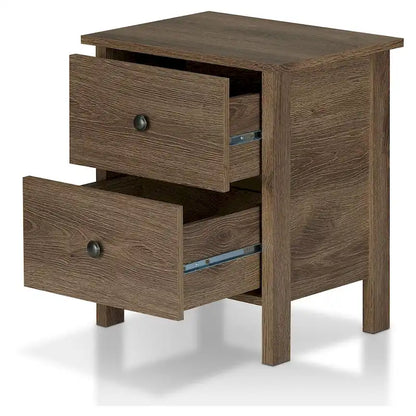 Table de chevet rustique en noyer vieilli – 2 tiroirs / 3 tiroirs, style ferme