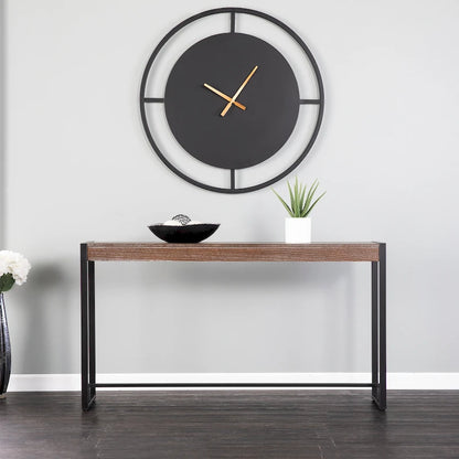 Console étroite de style industriel – Chêne brûlé / Gris / Noir / Tabac, pieds en métal