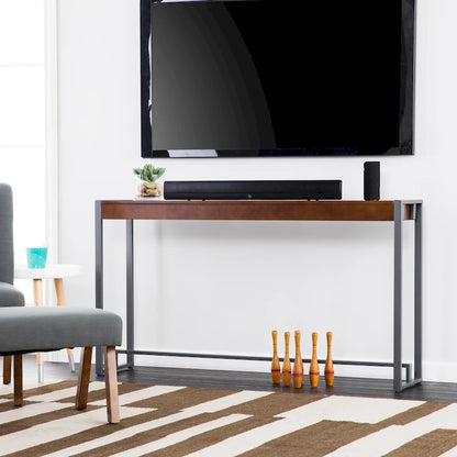 Console étroite de style industriel – Chêne brûlé / Gris / Noir / Tabac, pieds en métal