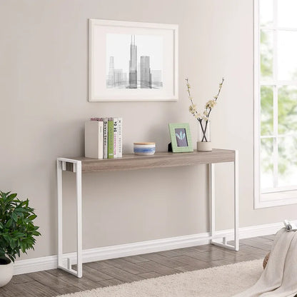 Console étroite de style industriel – Chêne brûlé / Gris / Noir / Tabac, pieds en métal