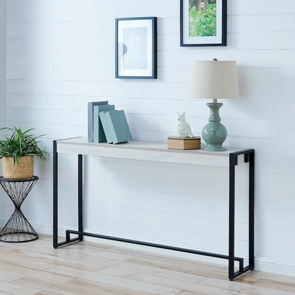 Console étroite de style industriel – Chêne brûlé / Gris / Noir / Tabac, pieds en métal