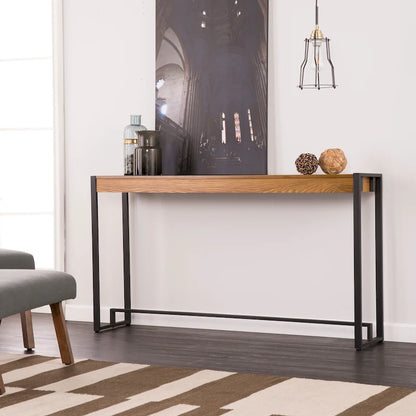 Console étroite de style industriel – Chêne brûlé / Gris / Noir / Tabac, pieds en métal