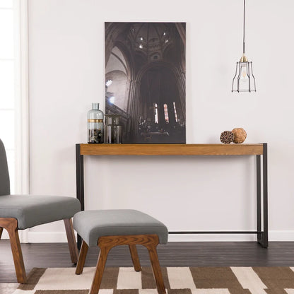 Console étroite de style industriel – Chêne brûlé / Gris / Noir / Tabac, pieds en métal