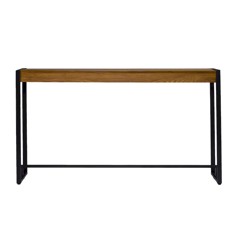 Console étroite de style industriel – Chêne brûlé / Gris / Noir / Tabac, pieds en métal