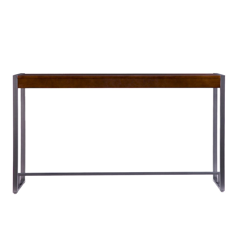 Console étroite de style industriel – Chêne brûlé / Gris / Noir / Tabac, pieds en métal