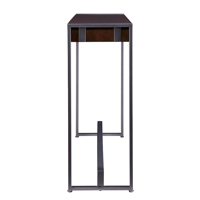 Console étroite de style industriel – Chêne brûlé / Gris / Noir / Tabac, pieds en métal